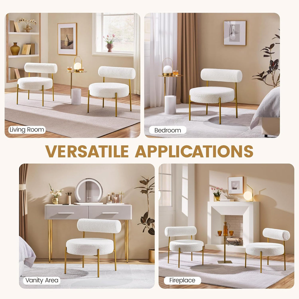 Yaheetech Accent Chair, Modern Tufted Vanity Chair, White | Boucle Fabric Van...