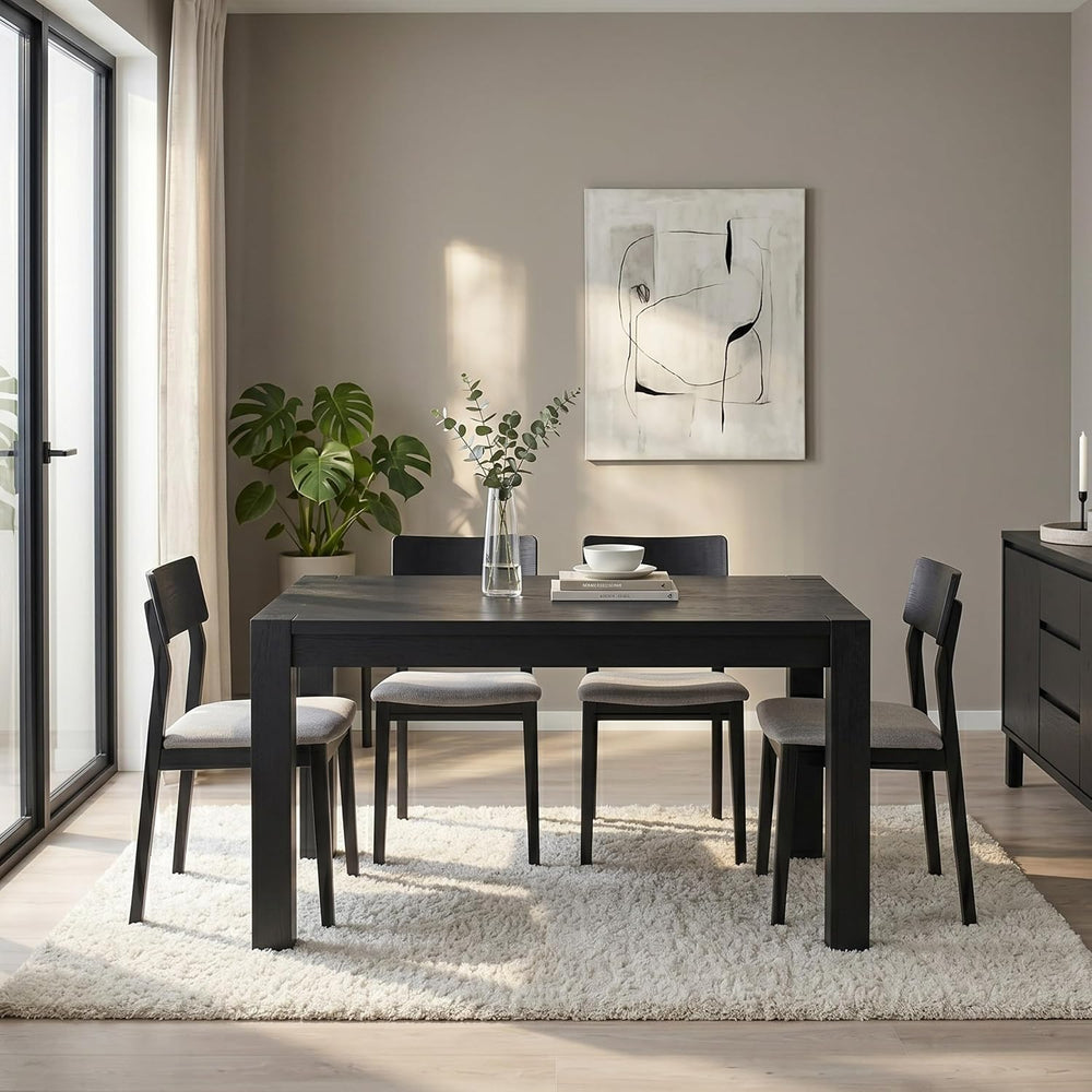 Block 55 Inch Farmhouse Rectangular Dining Table, Seats 4-6, Burnt Black