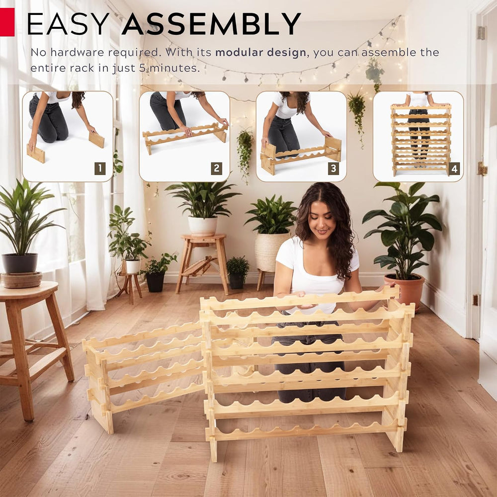 72 Bottle Wine Rack – Modular Freestanding Bamboo Wine Storage Shelf for Home...