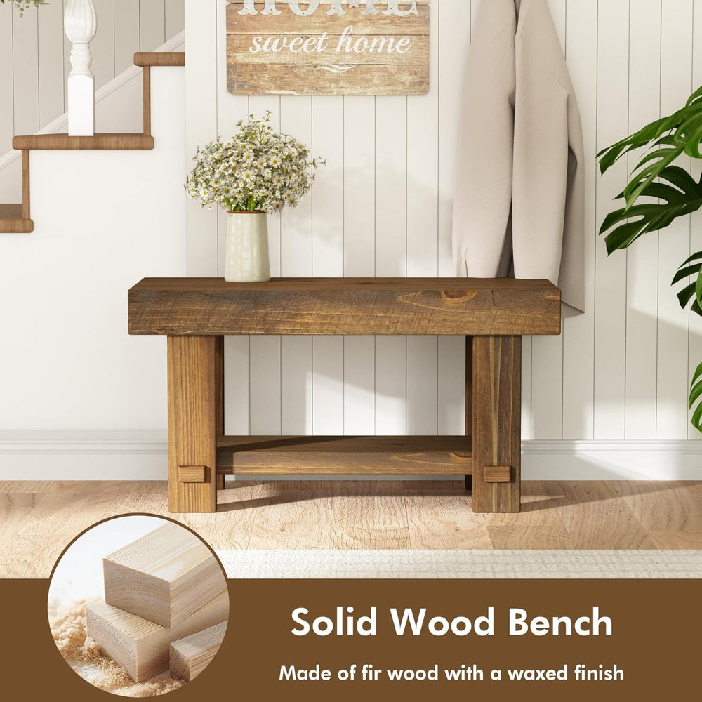 HOKYHOKY Solid Wood Entryway Bench - 31.5" Farmhouse Small Storage Bench...