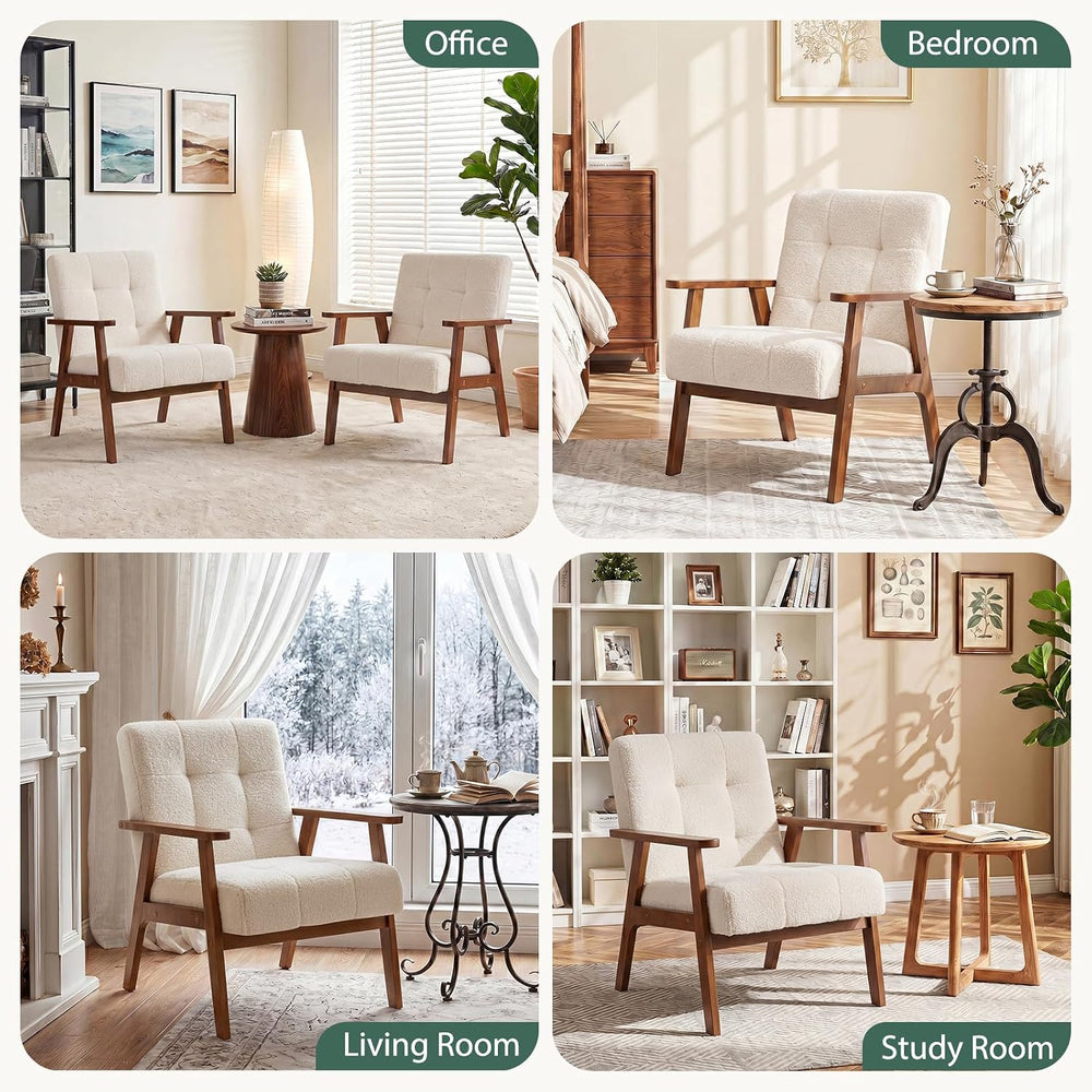 Furniliving Mid Century Modern Accent Chair, Wood Frame Upholstered Arm Chair...
