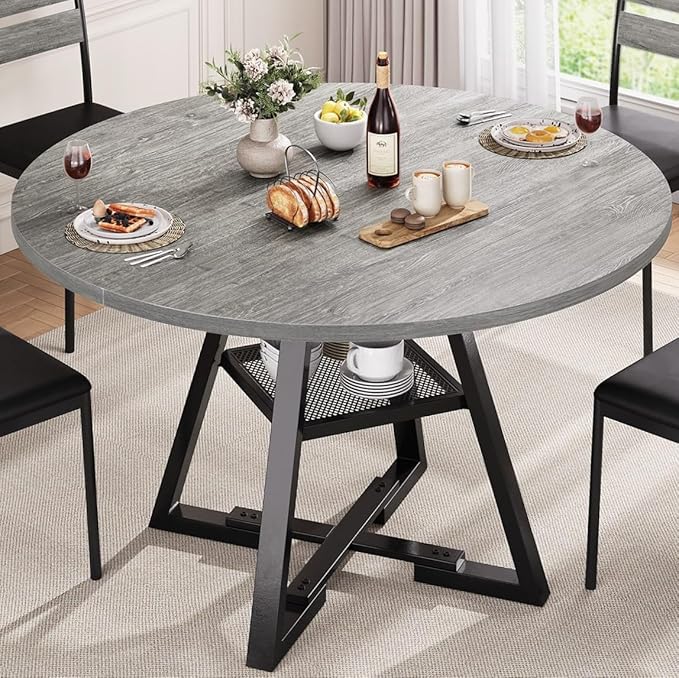 Round Dining Table for 4,Kitchen Dining Room Circle Dinner Pedestal Table,Spa...