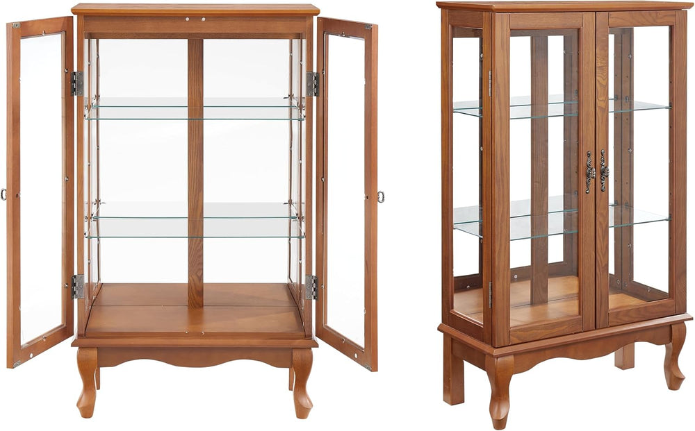 3-Tier Lighted Glass Display Curio Cabinet with 2 Tempered Glass Doors,Curio ...
