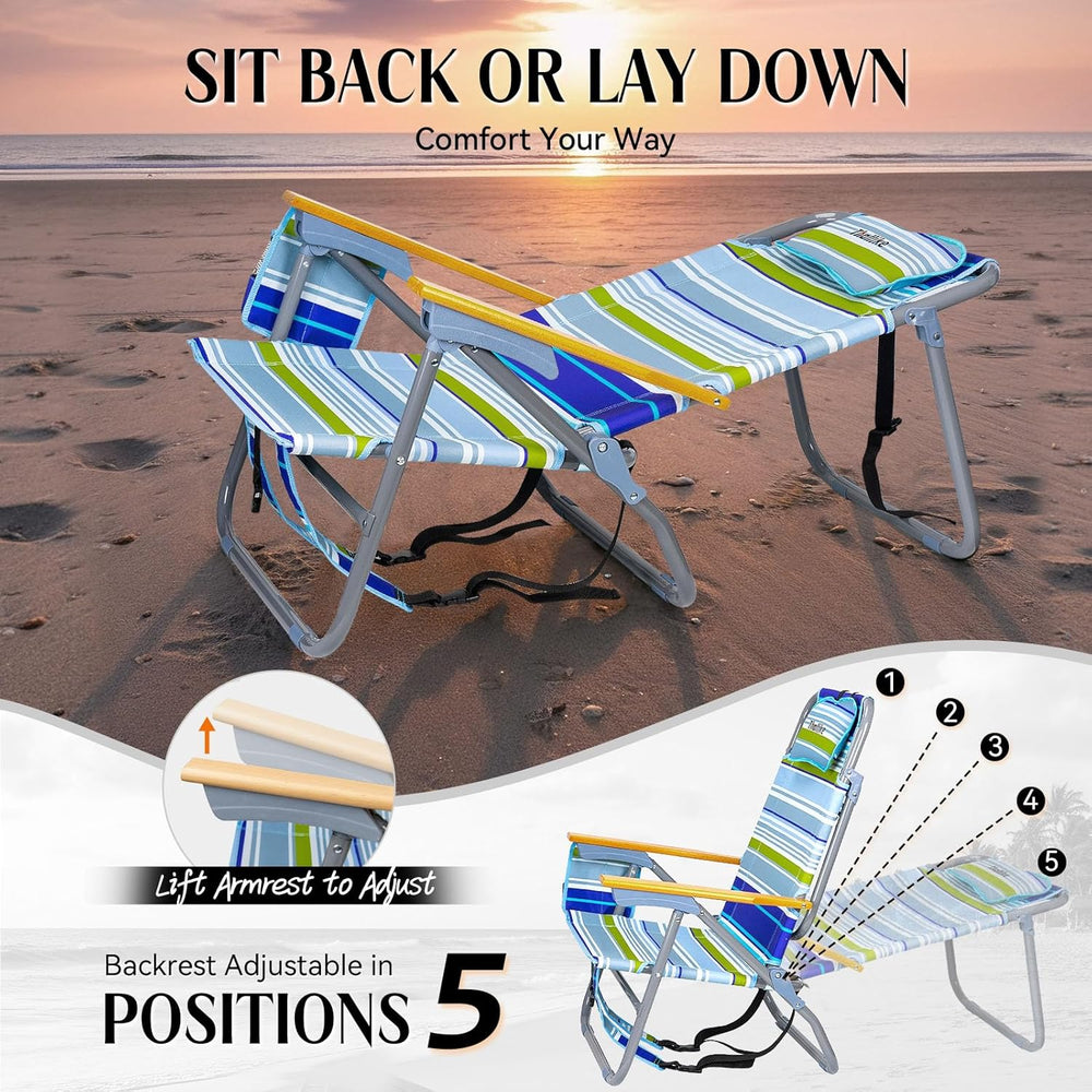 Backpack Beach Chair Wide Seat High Back Folding Camping Chair for Adults 5-P...