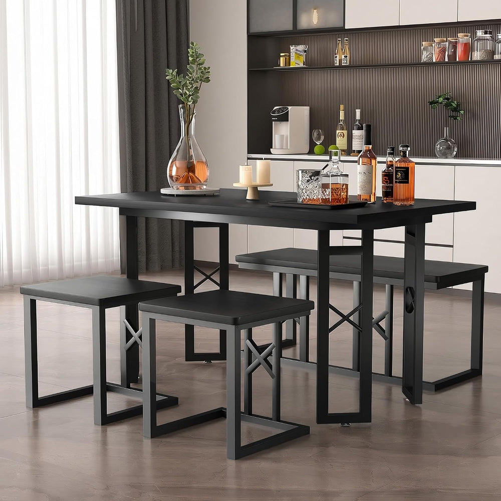 VECELO 43.3" Dining Table Set for 4, Space-Saving Kitchen Table with 1 B...