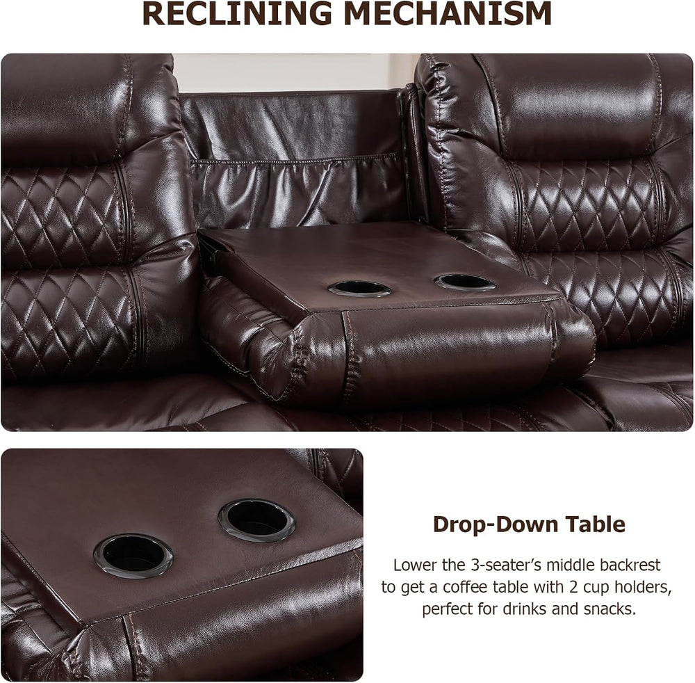 EBELLO 2 Pieces Faux Leather Manual Recliner Sofa Set, Reclining Living Room ...