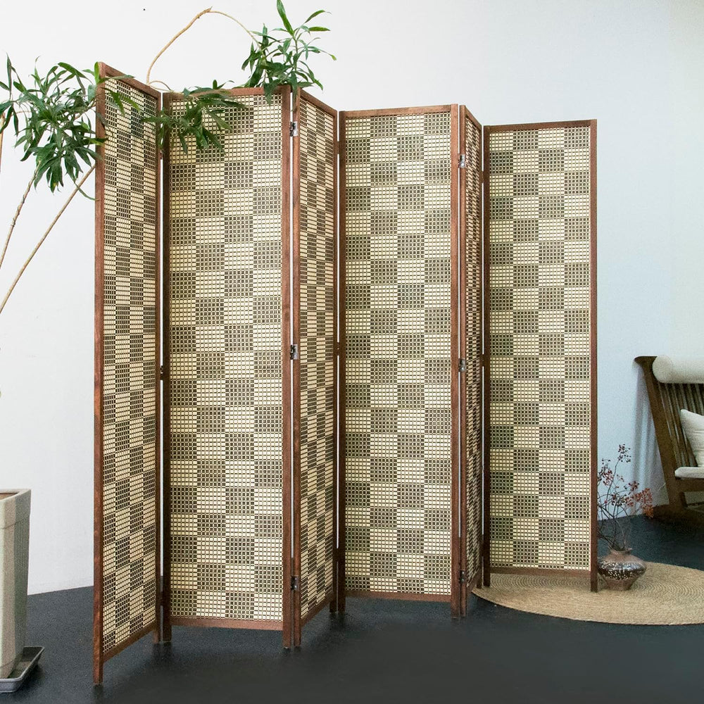 Furnnylane 6 Panel Bamboo Room Divider – 5.6 ft Tall Double-Sided Folding Pri...