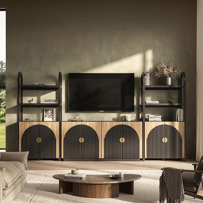BELLEZE 4-Piece Modular Arched TV Stand Entertainment Center Set, Mid Century...