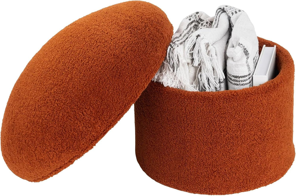 Foldable Mushroom-Shaped Storage Ottoman - Terracotta Color, Polyester Materi...
