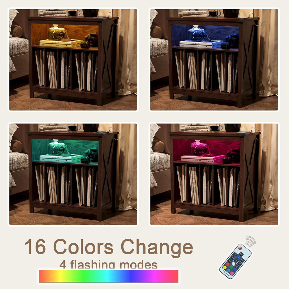 ChooChoo Large Record Player Stand with Charging Station & LED Light, Vin...
