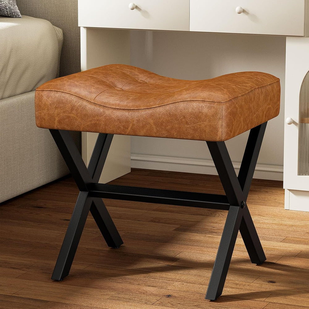 Memobarco 18-Inch Large Leather Vanity Stool, Vanity Chair with Metal X-Leg, ...