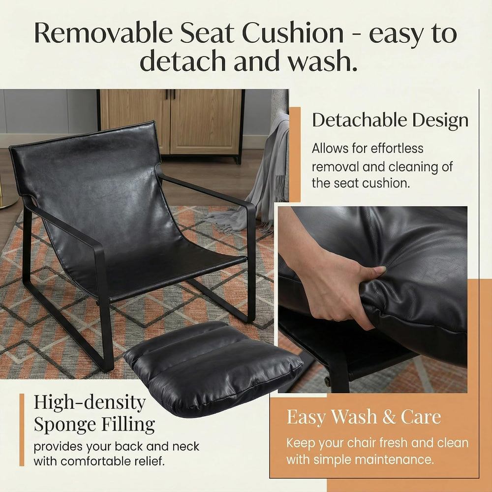 DUOMAY Set of 2 Modern PU Leather Accent Armchair, Black
