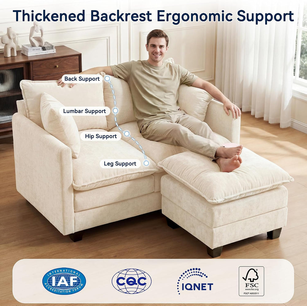 L-Shape Loveseat Sofa Couch with Ottoman, Small 50" Love Seat 27" D...