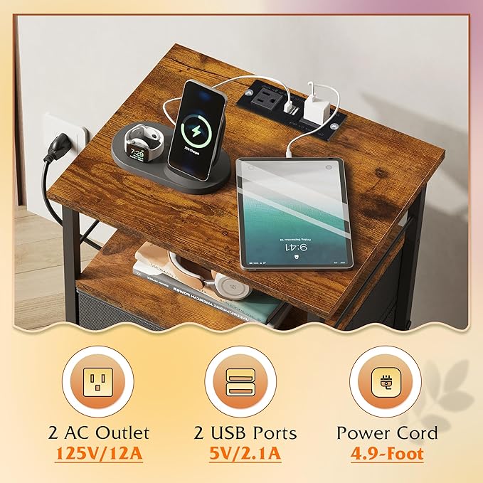 WLIVE Nightstands Set of 2, Night Stand Set 2 with Charging Station, Bedside ...