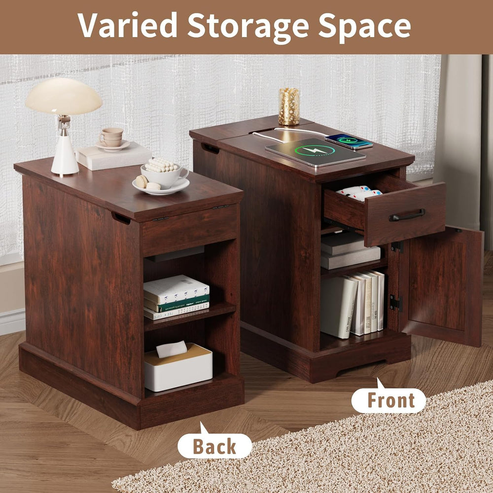 HOMMPA 23.6'' Farmhouse Narrow End Table w/Charging Station Rustic Ch...