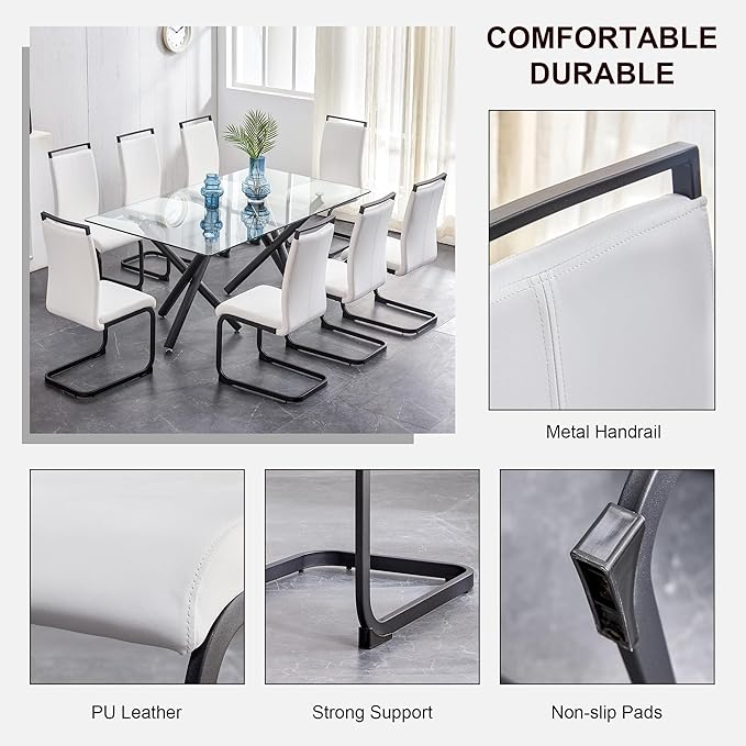 AZmac Modern Leather Dining Chairs Set of 8,Armless Kitchen Chairs,Dining Roo...
