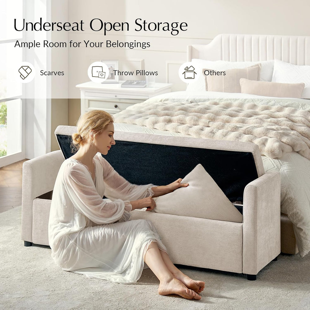 59.5" Modern Storage Ottoman Bedroom Bench, End of Bed Bench with Arms a...