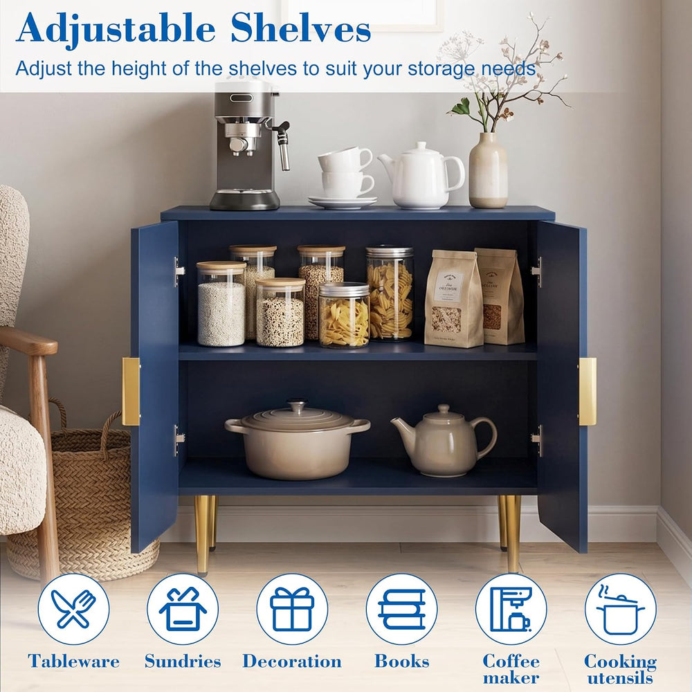 WelFurGeer Blue Fluted 2-Door Buffet Cabinet, Modern Coffee Bar & Sideboard