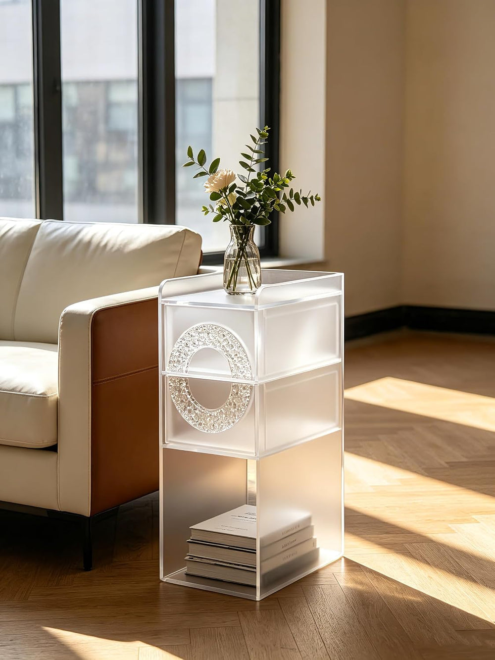 Frosted Acrylic Nightstand with 2 Drawers - Modern Slim Bedside Table for Sma...