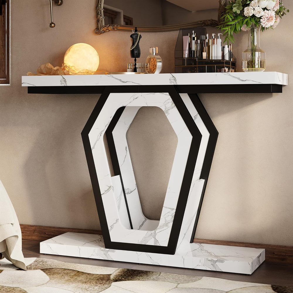 FUSUNBAO 47.3" Console Table,Openwork Bracket Sofa Table, Wood Narrow En...