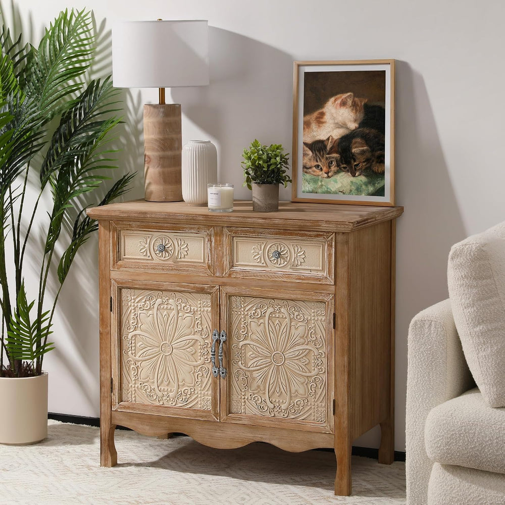 RoyalCraft Sideboard Buffet Cabinet, Solid Wood Accent Cabinet with 2 Carved ...