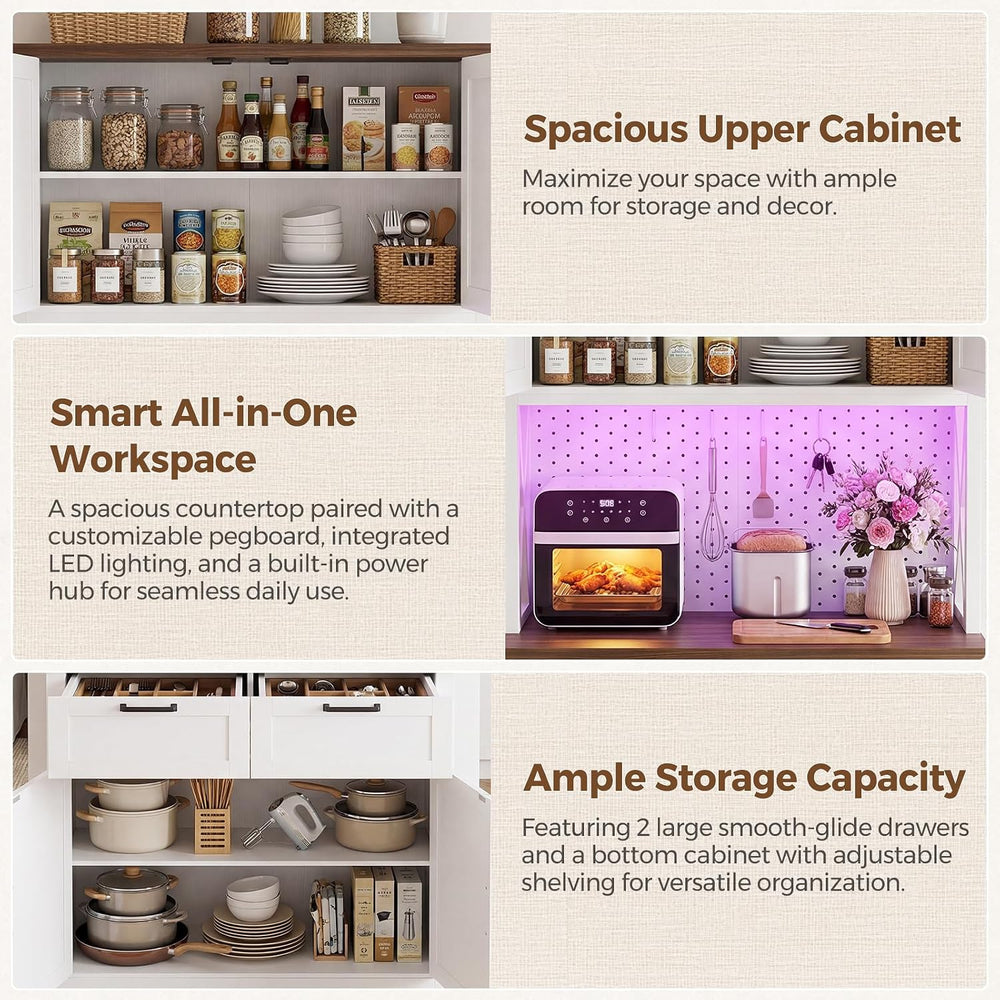 Unikito Pantry Cabinet with Microwave Countertop, 71" Tall Kitchen Pantr...