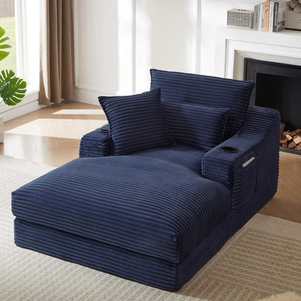 47.2"Oversized Chaise Lounge Chair Indoor,Corduroy Reading Chair with Cu...