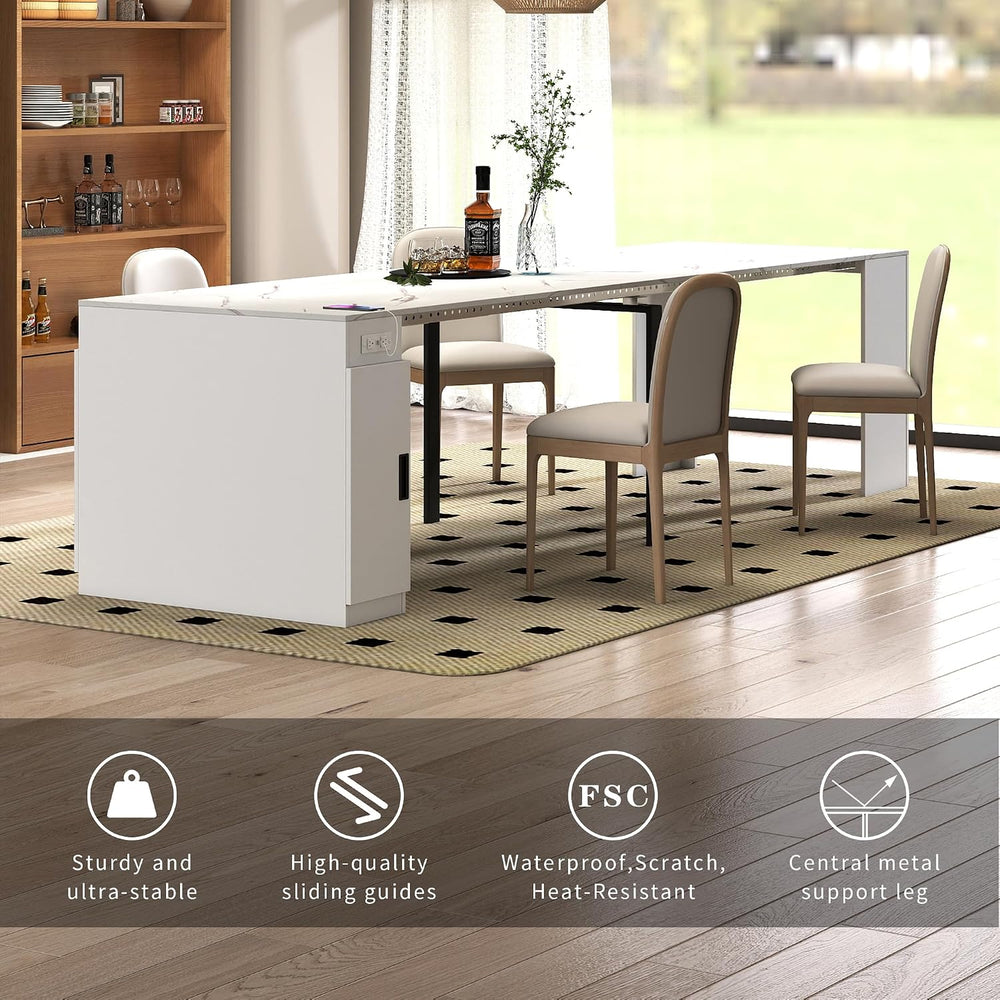 Extendable Dining Table with Storage, Transformer Extra Console Table for 1-1...