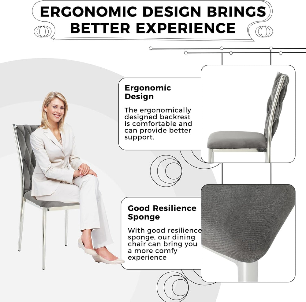 Velvet Dining Chairs Set of 4, Modern Upholstered Kitchen Chairs with Silver ...