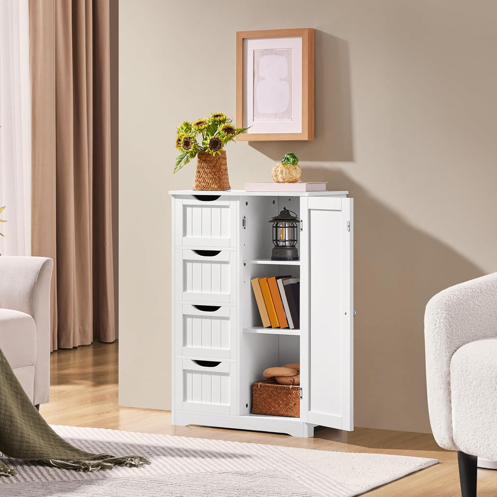 Yaheetech Small Bathroom Storage Cabinet with 4 Drawers & Door, White | F...