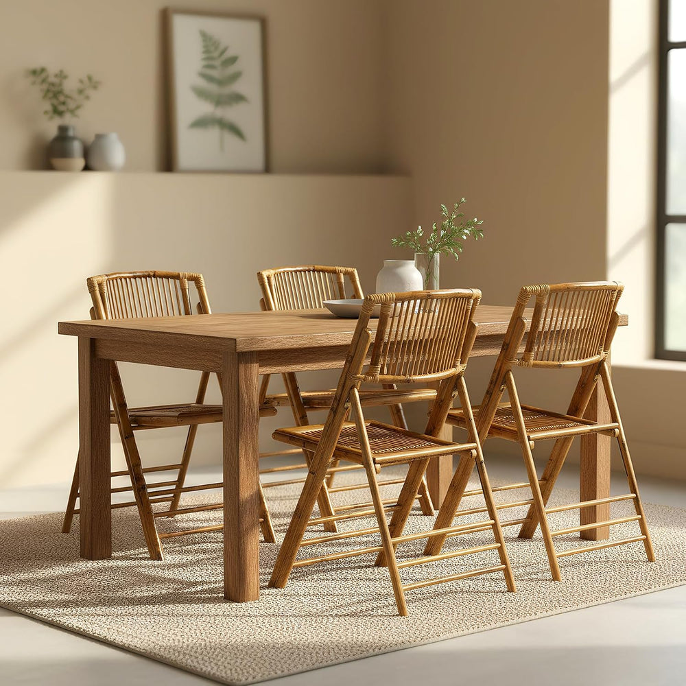 Bonnlo Bamboo Folding Chairs 1/2/4 Pack Foldable Dining Wood Chairs for Outdo...