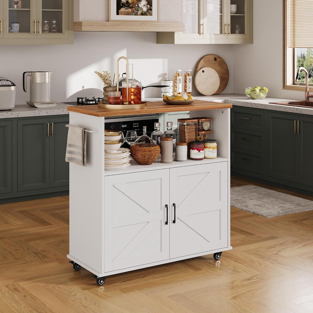 Garvee Rolling Kitchen Island with Storage Cabinet, 40.4'' Width Kitc...