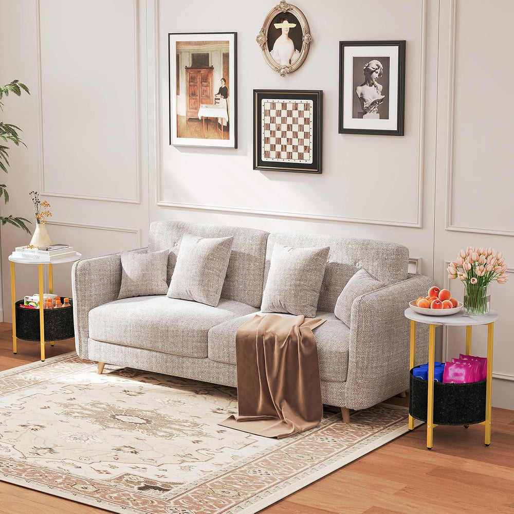 Giantex Round End Table, Small Side Table with Removable Fabric Basket, Moder...