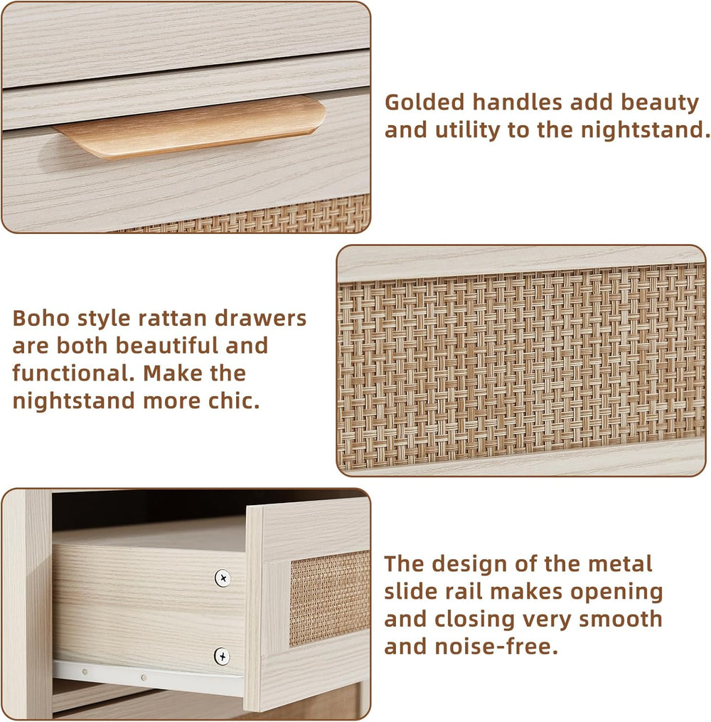 LEYAOYAO 31.5" Wide Rattan Nightstand, Large Boho 3 Drawer Night Stand |...