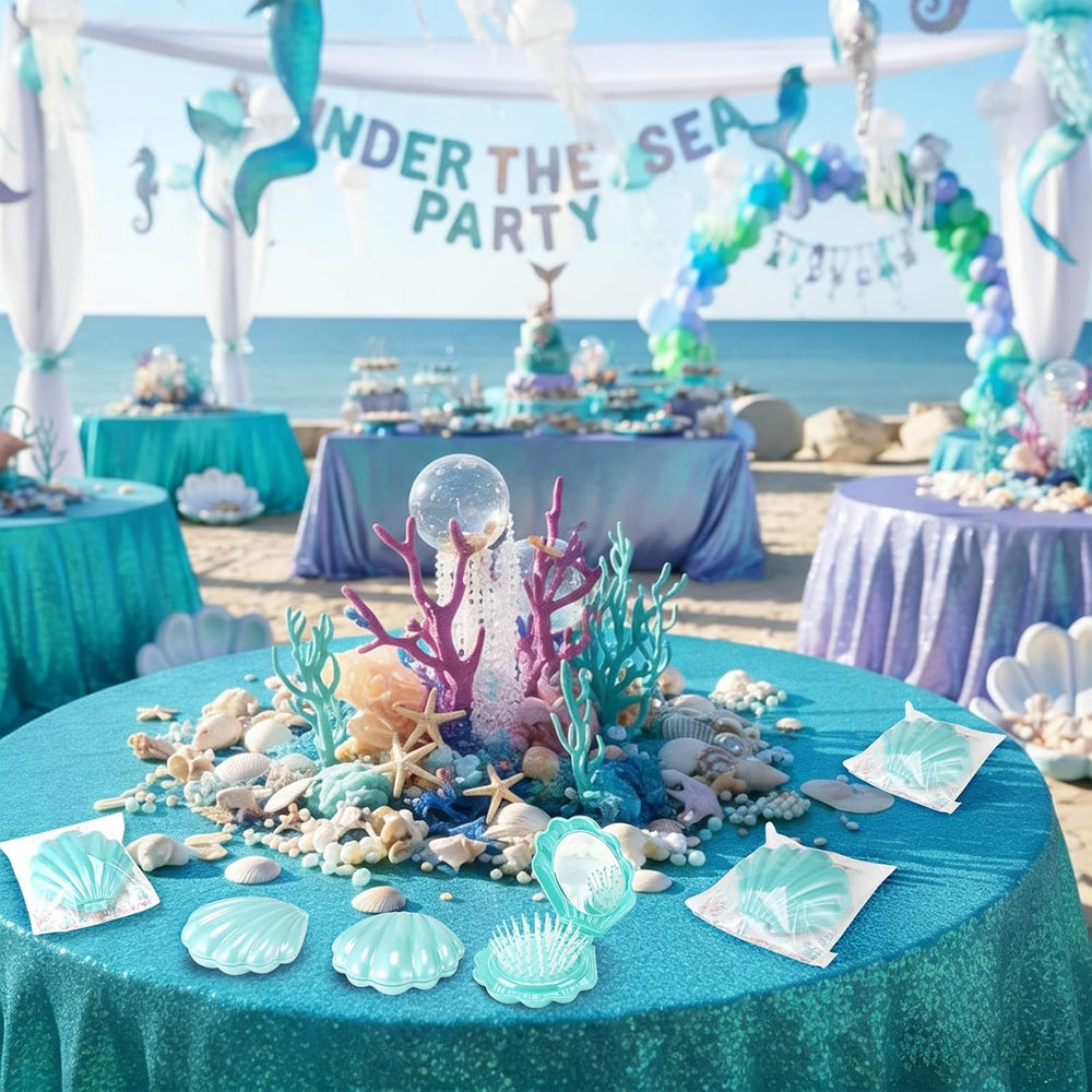 LemonRoad 24 Sets Mermaid Party Favor Seashell Hair Brush, Teal
