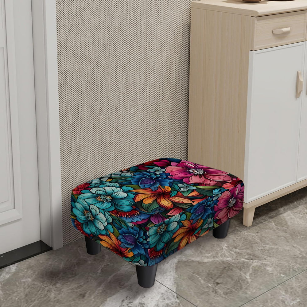 Flower Small Foot Stool Ottoman, Vintage Floral Linen Footrest for Couch | So...