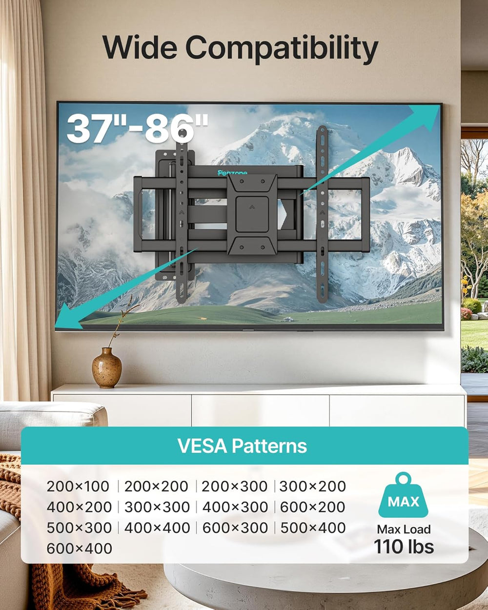 Pegzone Long Arm TV Wall Mount for 37-86 Inch TVs, 38 Inch Extra Long Extensi...