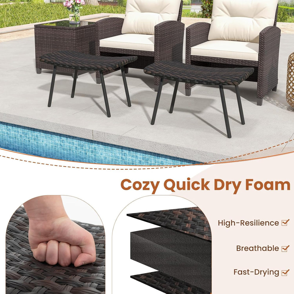 Tangkula Set of 2 Patio Ottomans, Multipurpose Rattan Ottomans w/Padded Quick...