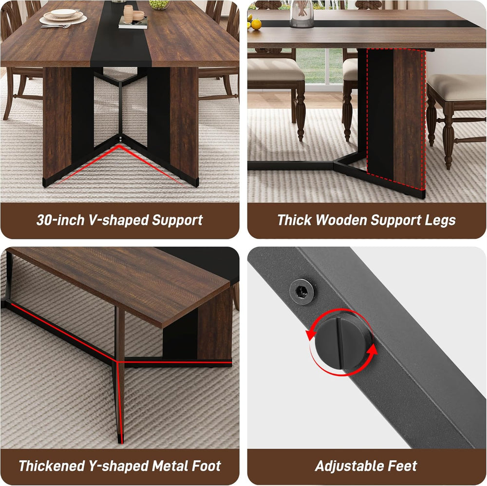7-Piece Dining Table Set with 6 Cushion Chairs for 4 6 People, 71" Large...