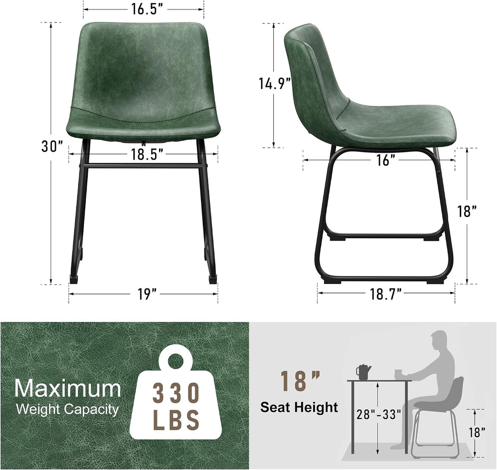 REONEY Dining Chairs Set of 8, 18" PU Leather Dinner Chairs, Green