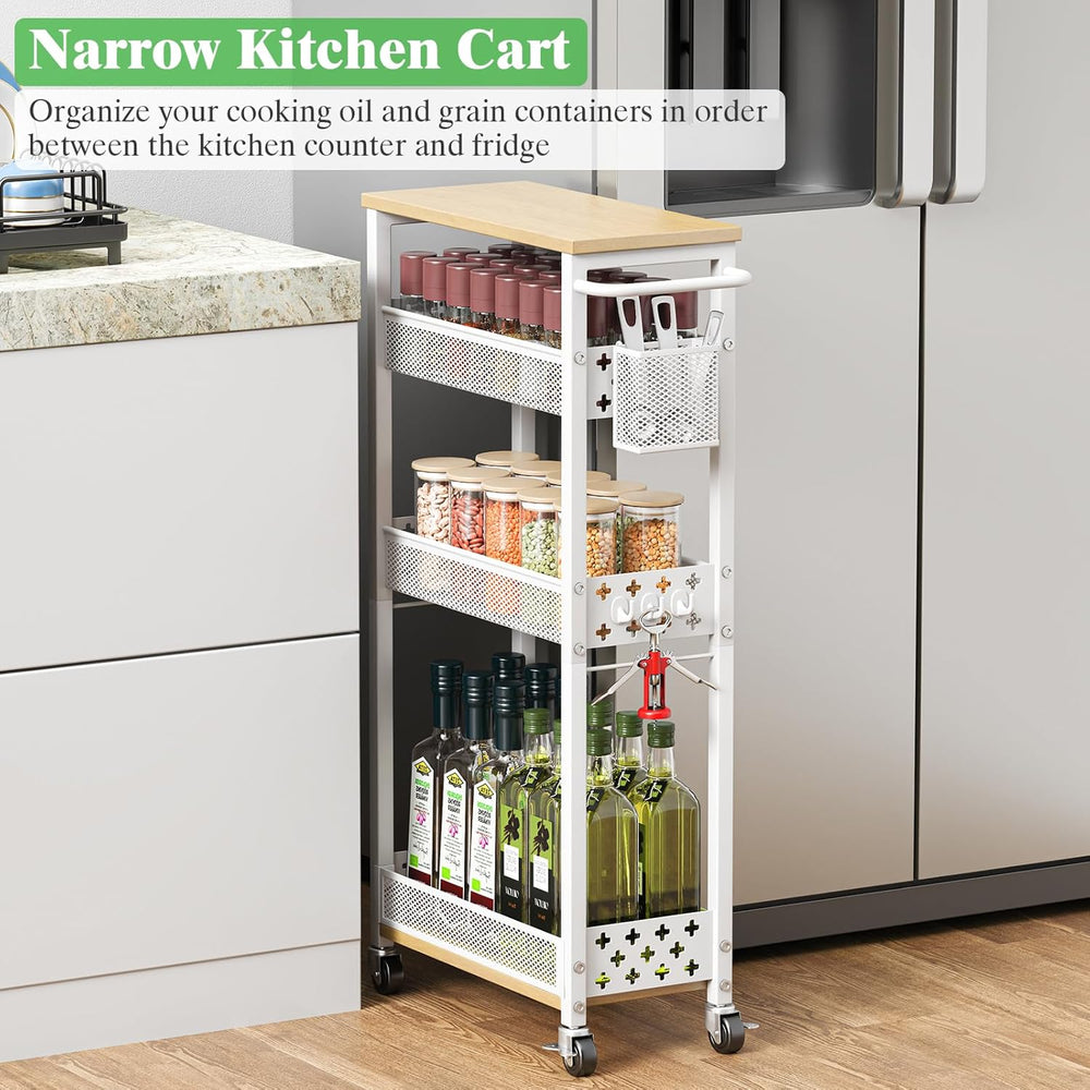 4 Tier Slim Rolling Cart Bathroom Organizer and Storage with Wheels | Narrow ...