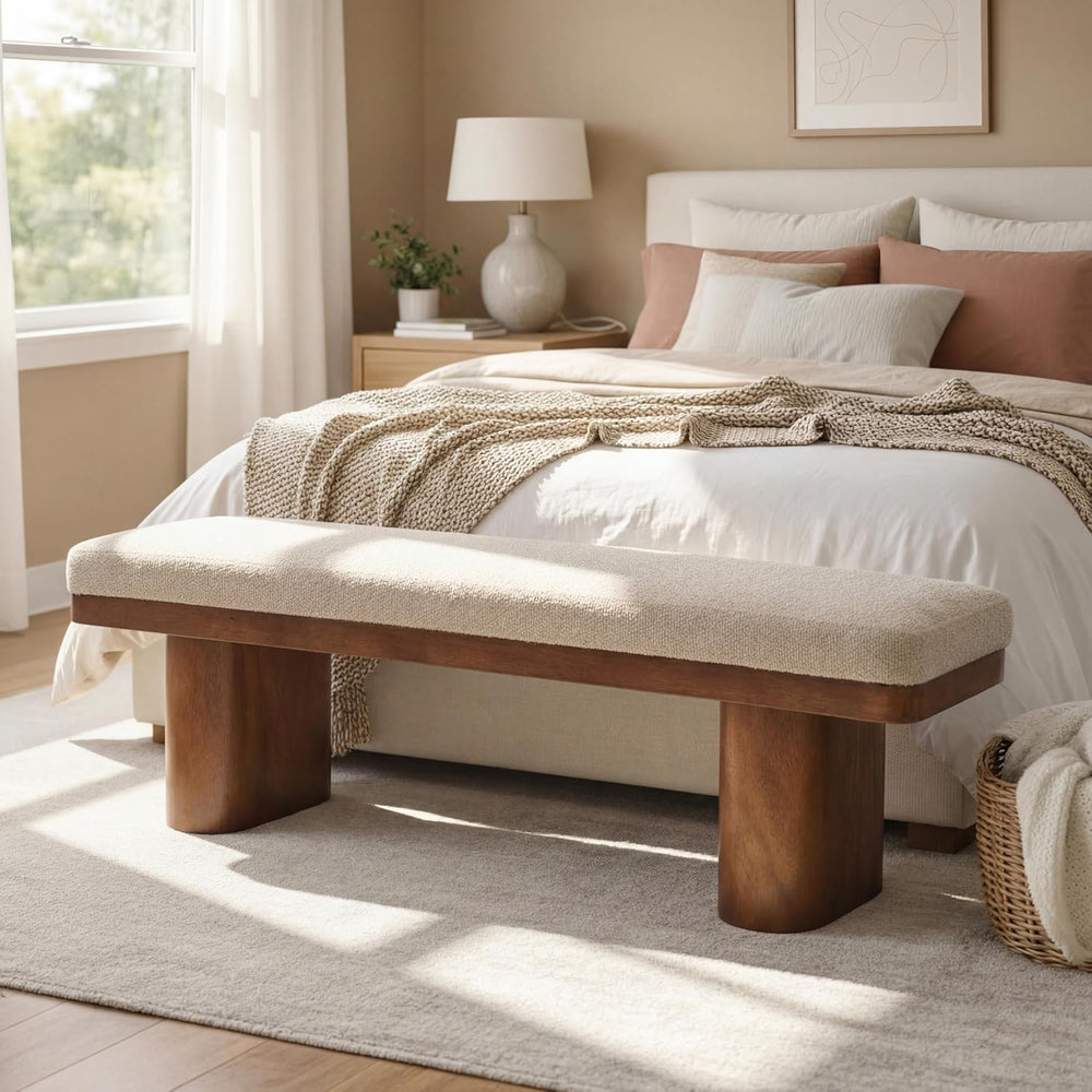 Christopher Knight Home 55" Chenille Upholstered Bench with Solid Rubber...
