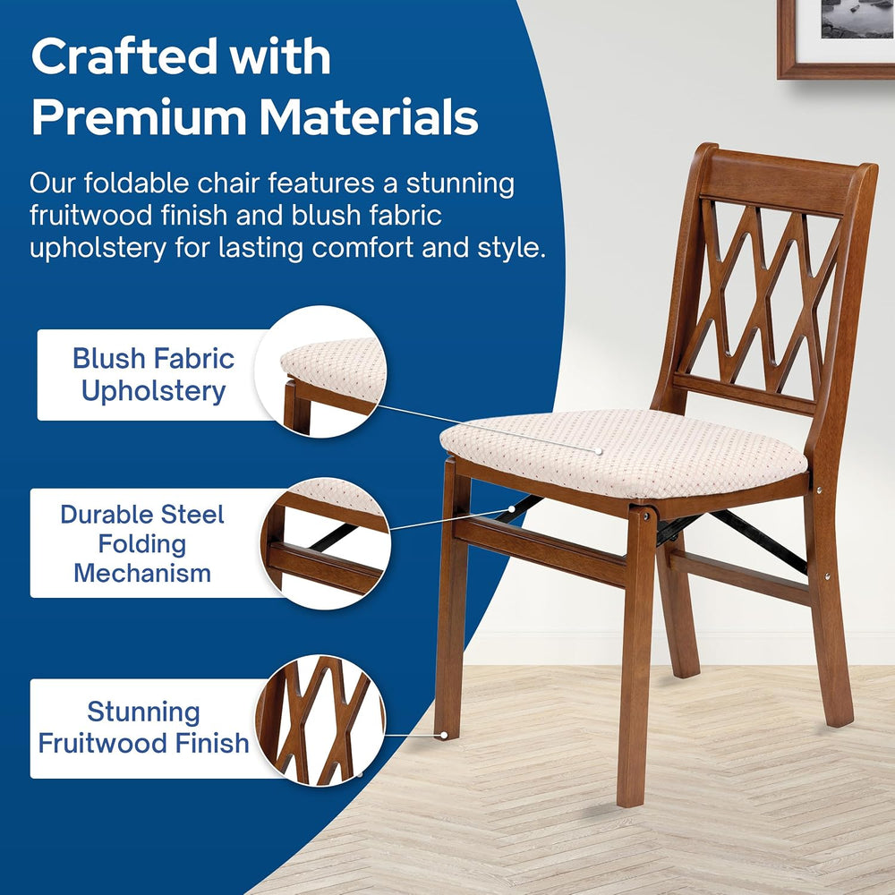 Stakmore Lattice Back Wooden Folding Dining Chairs, Fruitwood, Set of 2