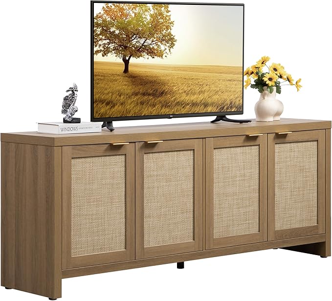 SICOTAS TV Stand for Living Room Boho Entertainment Center for Bedroom with 4...