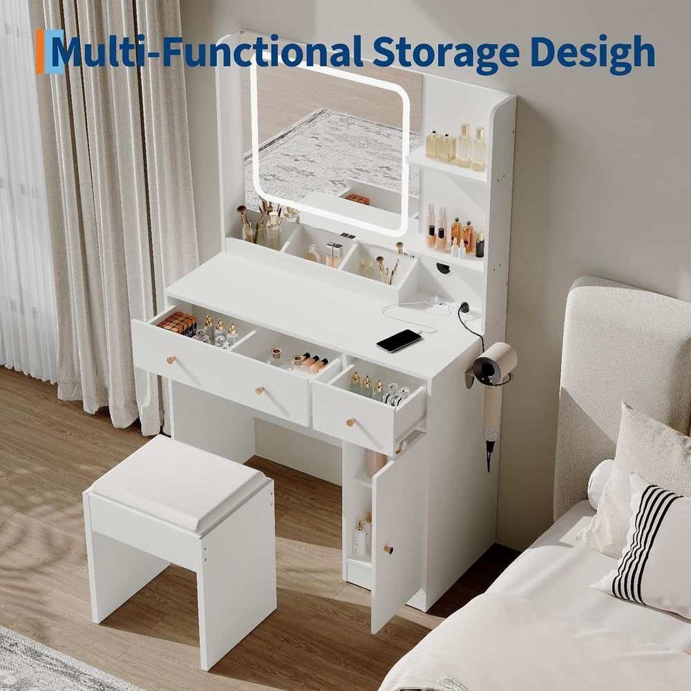 HaHarmoHaby Vanity Desk with Lighted Mirror, Makeup Vanity Table with 4 Drawe...
