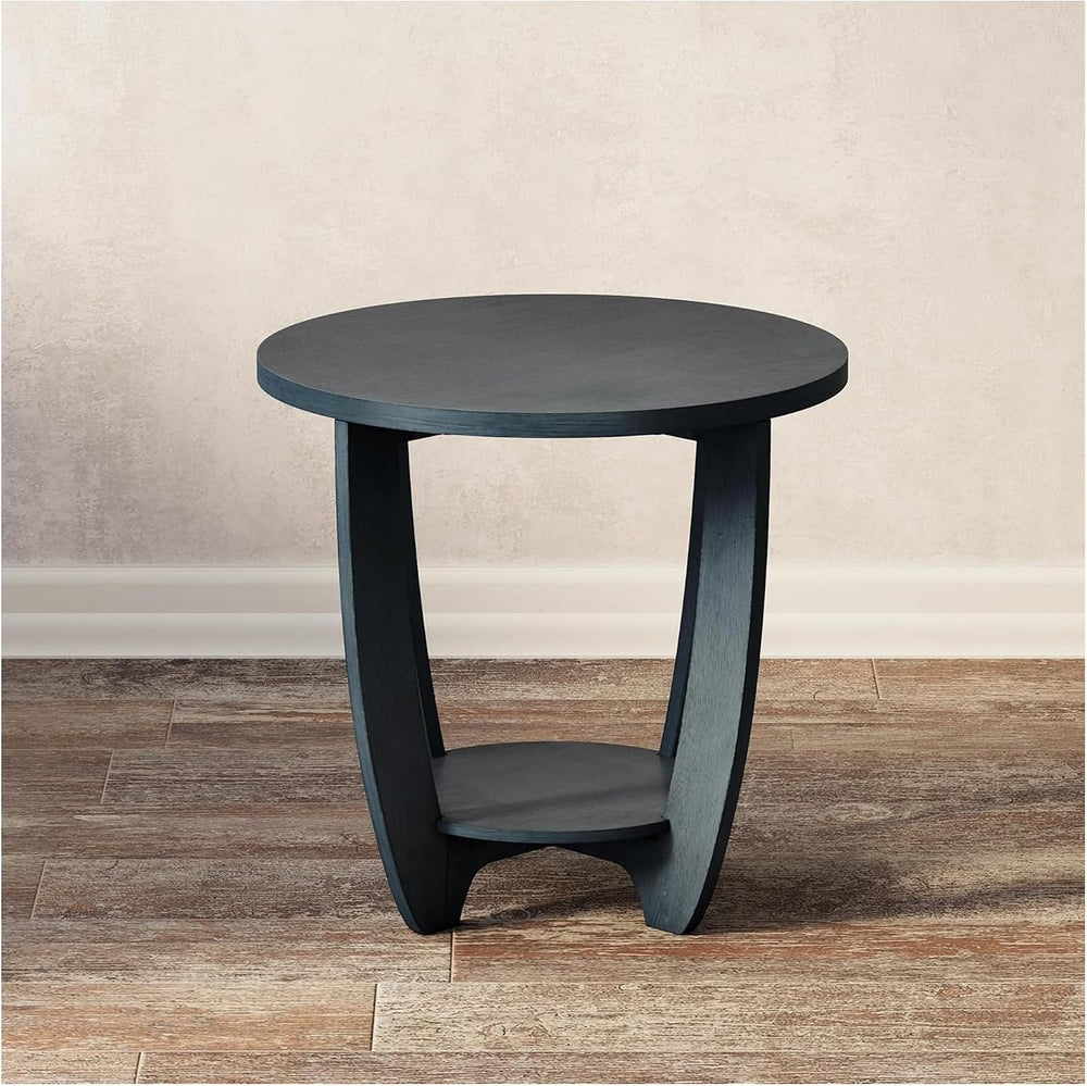 COZAYH End Table - Rustic Farmhouse Round Accent - Storage Shelf Blue