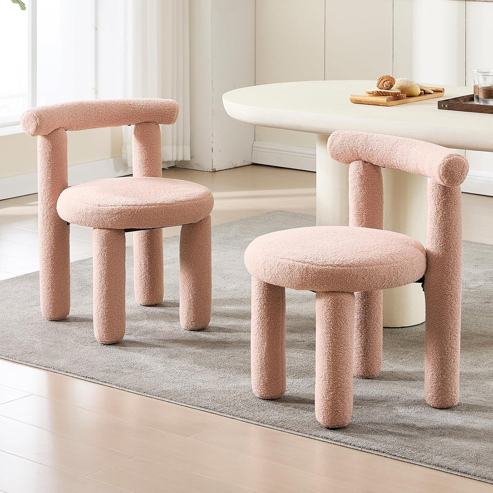 Boucle Dining Chairs Set of 2, Mid Morden Century Chairs with Curved Back Rou...