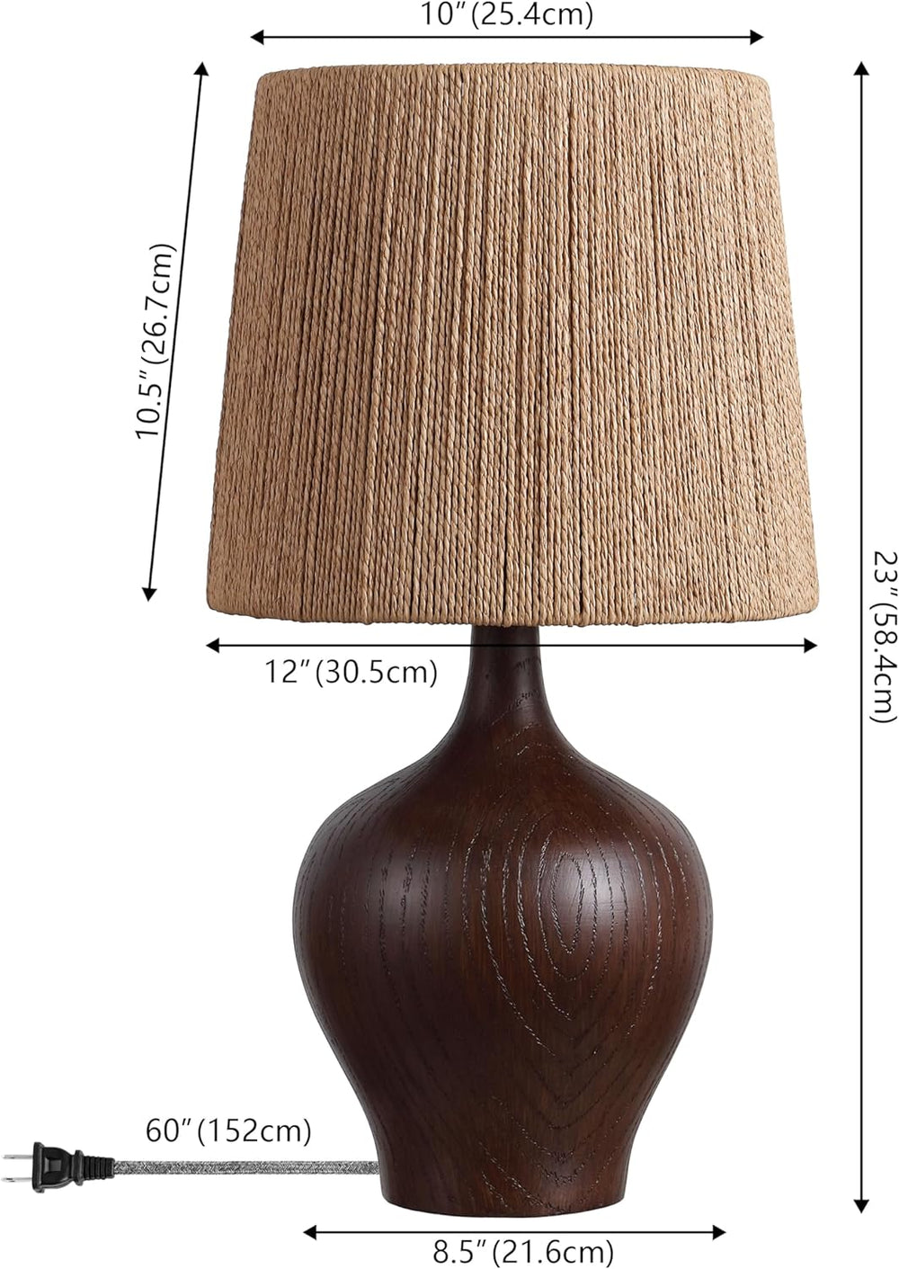 JONATHAN Y Eben Farmhouse Gourd Table Lamp 23", Dark Brown Wood Finish