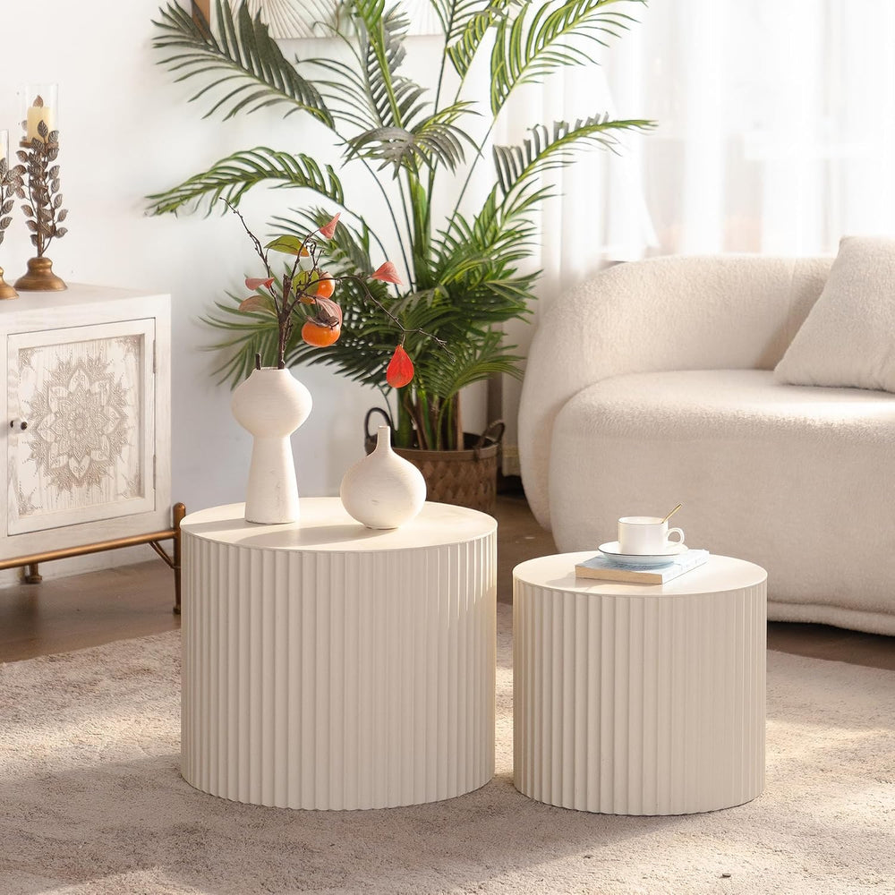 Nesting Round Coffee Table Set of 2, Accent End Table for Small Spaces, Morde...