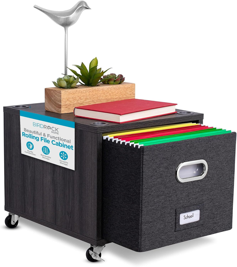 BIRDROCK HOME Rolling File Cabinet – Decorative Storage Shelf w/Removable Bin...